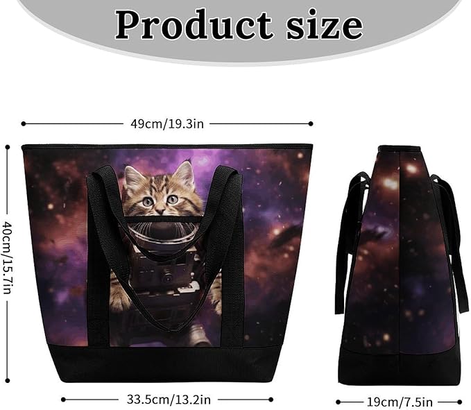 Insulated Shopping BagLarge Reusable Cooler Bags A Cat in Outer Space Printed Foldable Shopping BagTravel Waterproof Shoulder Bag