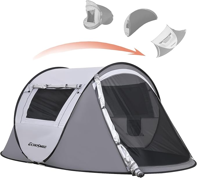EchoSmile Instant Pop Up Camping Tent 2/4/6 Person Easy Setup Tent Water Resistant Dome Portable with Carry Bag