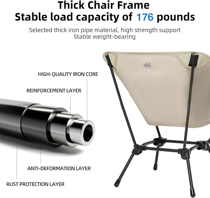 CAMEL CROWN Folding Camping Chair Lightweight Portable Compact Lawn Chair with Side Pocket for Outdoor Travel Beach Picnic Hiking Backpacking Khaki