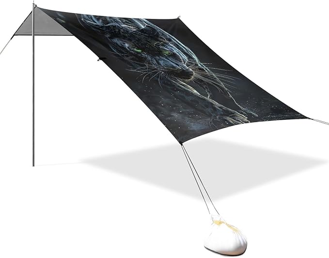 Black Leopard Beach Tent Sun Shelter 9.2' x 10.5' Beach Canopy with 4 Sandbags 4 Stability Poles Sand Shovels - Tent Canopy for Beach Camping Fishing Picnics