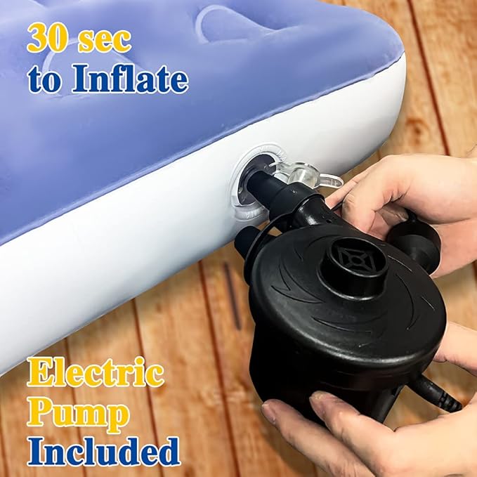 Inflatable Kids Travel Bed Toddler Air Mattress SetPortable Blow Up Mattress Sleeping Bed Cot with Bed Rails and Electric Pump Ideal for Road Trip