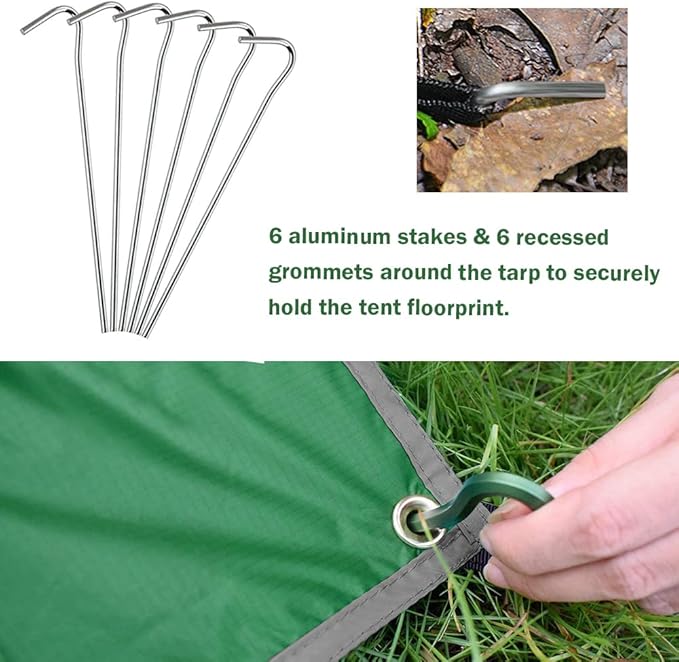 ayamaya Tent Footprint PU 3000 Waterproof Tent Ground Cloth Large Size for 2-8 Person Family Camping Tents Ground Sheet Mat with 6 Tent Stakes for Camping Hiking Picnic - 13x9FT /8x7FT /6x7FT /5x7FT