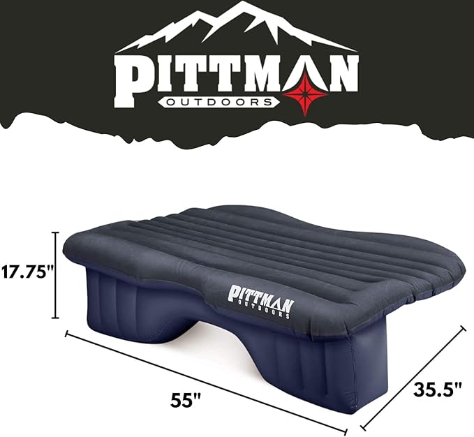 AirBedz by Pittman Outdoors - Inflatable Rear Seat Air Mattress Black - 55 Wide - Mid-Size Fits Jeeps Car SUV’s &amp Mid-Size Trucks Comes with Portable DC Air Pump
