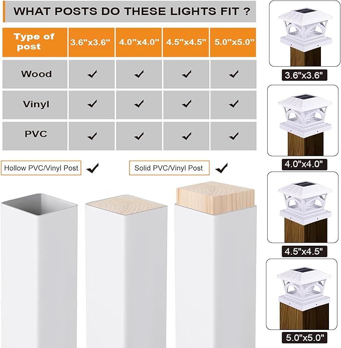Solar Post Cap Lights 9 Colors to Choose 20 Lumens Warm White &amp RGB Automatic Cycling &amp Fixed RGB Color 3 Modes for 3.6x3.6 4x4 4.5x4.5 5x5 Wooden/Vinyl Posts Decoration White 6 Pack