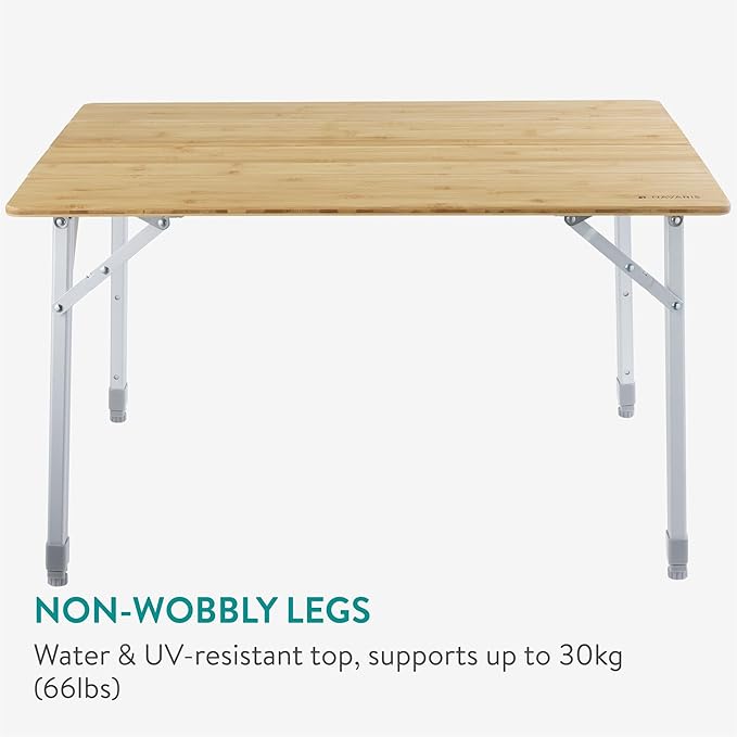 Navaris Bamboo Camping Table - Portable Folding Campervan Table - Picnic Tables That Fold Up - Foldable Fishing Table with Aluminium Telescopic Legs - Outdoor