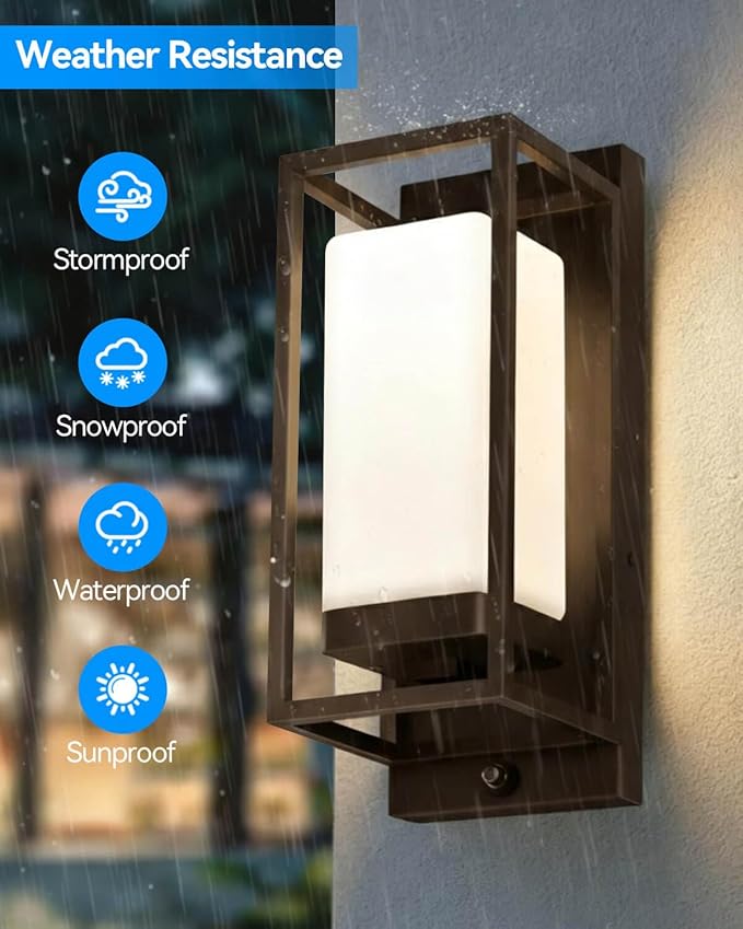RAYVO Modern Outdoor Wall Light with Dusk to Dawn Sensor Waterproof Exterior Lighting Fixtures with E26 Base 3000K LED Bulb Included Outdoor Sconce Lights for Porch Garage Entryway Bronze 2 Pack