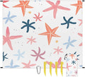 Waterproof Sandproof Beach Blanket 59''×68'' Starfish Polyester Outdoor Picnic Blanket with 4 Stakes &amp Storage Bag for BeachCampingVacation White Background