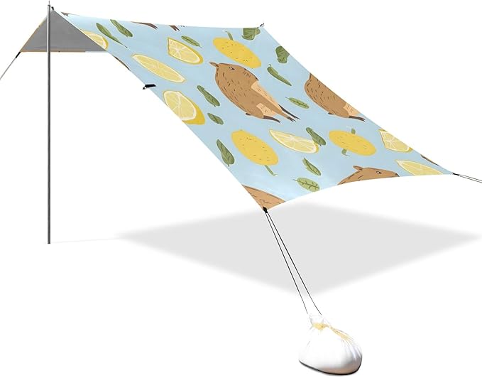 Cute Capybara Lemon Camping Sun Shelter Beach Tent Portable Beach Sun Shade Outdoor Canopy for Camping Trips Fishing Picnic