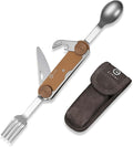 CIVIVI Partake 4-in-1 Camping Utensil Detachable Stainless Steel Folding Knife Fork Spoon &amp Bottle Opener Multi-Tool with Waxed Canvas Pouch for Travel Camping Hiking C24032C-2 Coyote Brown