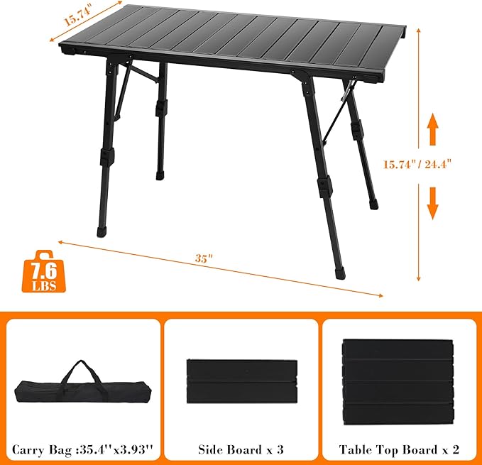 Folding Camping Table Portable Outdoor IGT Camp Table Foldable Picnic Table Outdoor IGT Cook System with Carry Bag Ultralight Aluminum Adjustable Height for Beach BackyardBBQ