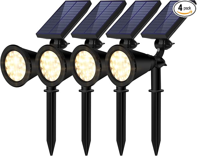 Solar Spot Lights Outdoor Waterproof 18 LED Solar Powered Landscape Lighting Low Voltage Auto On/Off for Garden Yard Tree Flag Wall Pathway 4 Pack