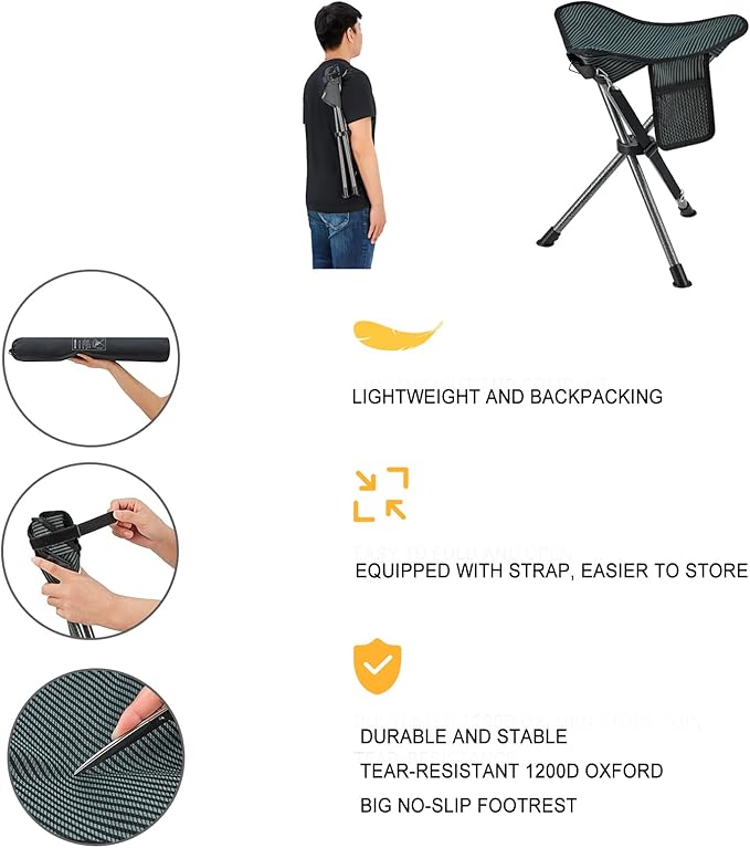 FUNDANGO 2 Pack Tripod Folding Chair Portable Camping Tripod Stool Backpacking Camp Stool Lightweight Hunting Stools Chair Seat Footstool for Fishing Travel with Carry Bag