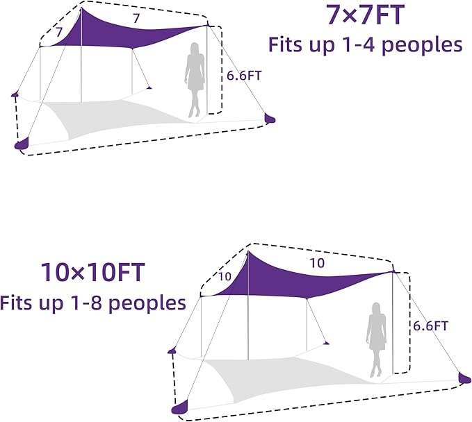 UMARDOO Family Beach Tent Canopy Sun Shade Portable 10×10FT Large Wind Resistance Beach Sun Shelter Easy Setup with Packable Carry Bag for Outdoor Travel UPF 50+(Purple)