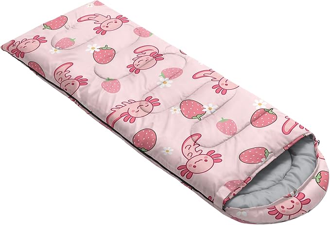 QOOMO Axolotl Cute Camping Sleeping Bags3 Season Warm &amp Cool WeatherLightweightWaterproof Sleeping Bags for Adults &amp KidsTravelingand Outdoors