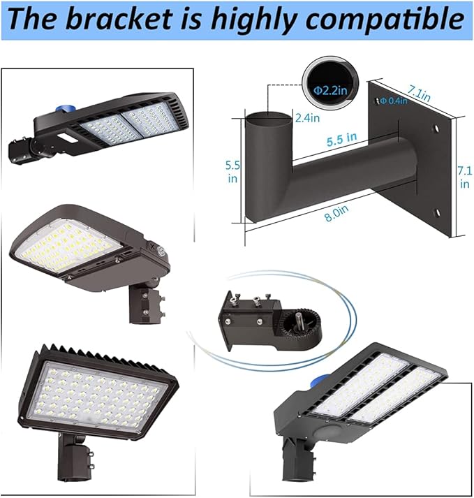 ledmo 90 Degree Wall Mount Bracket - L Shape Bracket Tenon Adaptor for Outdoor LED Parking Lot Light Dusk to Dawn Outdoor Commercial LED Shoebox Lights with Photocell Street Lighting Yard Fixture