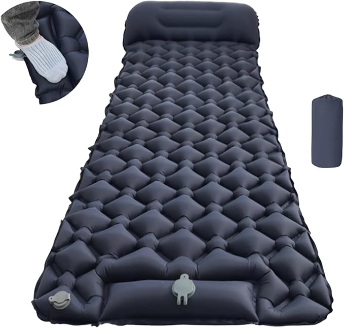 Ultralight Inflatable Sleeping Pad for Camping Built-in PumpUltralight Water-Resistant Air Mattress Built-in Pillow Portable Sleeping Pad for Camping Home &amp Hospital Care (Navy)