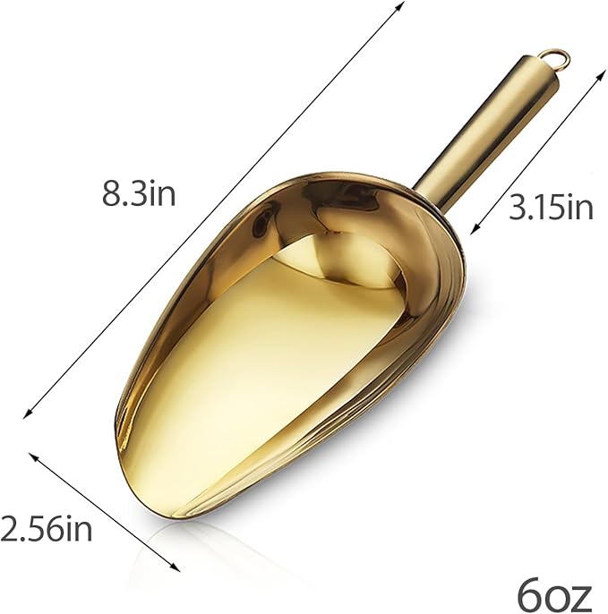 Stainless Steel Ice Scoop 6OZ Small Food Candy Scoop 12.5 Gold Muddler for Cocktails Stainless Steel Drink Muddler Bartender Accessories Lemon Smasher for Home Bar Tool Ice Crusher for Mojitos