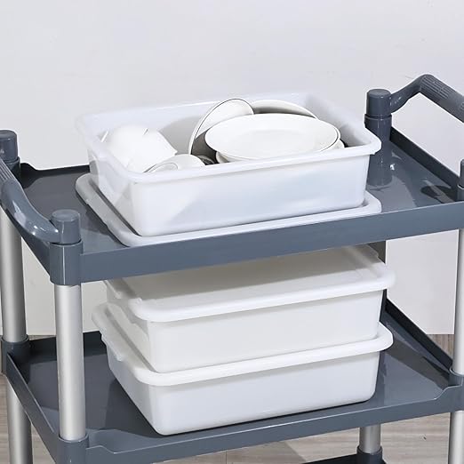 Kiddream 13 Liter Plastic Restaurant Commercial Bus Tub White Bus Box with Lid 3 Pack