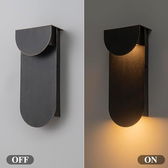Modern Outdoor Wall Sconce Integrated LED Patio Wall Light Fixture 2-Light Total 8W 3000K Black Sweep Gold Outdoor House Light Wall Mount for Garage Front Porch
