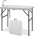 VINGLI Fold in Half Folding Fish Cleaning Table with Sink Bi-Folding Outdoor Portable Camping Game Sink TableFish Fillet Cutting Table with Drainage Hose for Patio Backyard BBQ