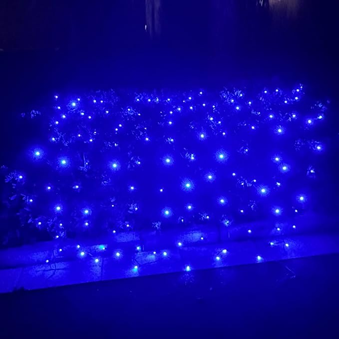 LED Christmas Net Lights Outdoor UL Certified 144LED 6ftx6ft Green Wire Connectable Waterproof Mesh Light for Christmas Party Yard Shrubs and Bushes Decorations (Blue)