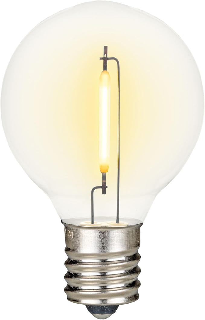 Novelty Lights 25 Pack Warm White G40 LED Filament String Light Bulbs E12/C7 Candelabra Base 5 Watt Equivalent Shatterproof Replacement Bulbs for Patios Canopy Lighting