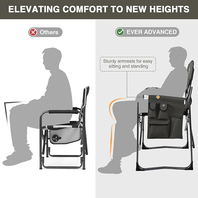 EVER ADVANCED Aluminum Lightweight Folding Director Chair 350lbs Heavy Duty Camping Chair with Side Table &amp Storage 19 Joint-Friendly Height Easy to Stand Portable Makeup Artist &amp Vendor C