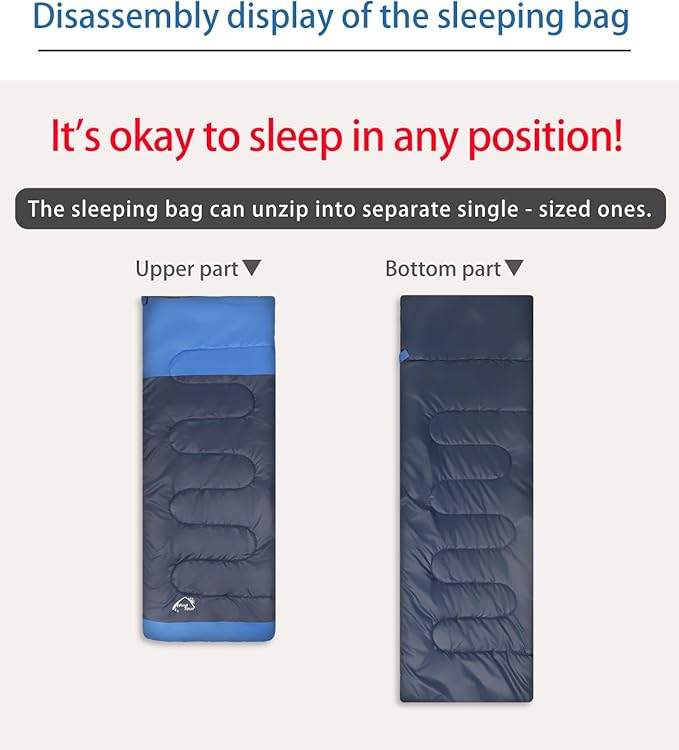 Double Sleeping Bag for with 2 Pillows - Lightweight 2 Person Sleeping Bag Adults &amp Teens Cotton for Camping Backpacking Hiking with Carrying Bag for Cold &amp Warm