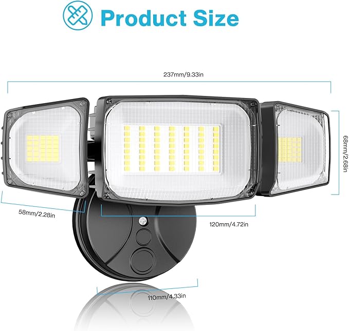 Olafus 80W Flood Lights Outdoor 2 Pack Switch Controlled LED Security Lights 8000LM 6500K Outside Floodlight IP65 Waterproof Exterior Light Fixture for House Yard Garage Wall/Eave Mount Black