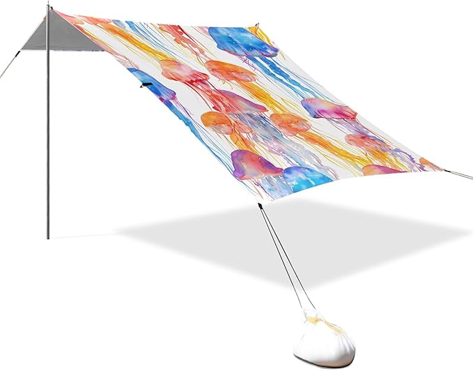 Jellyfish Coral Watercolor Camping Sun Shelter Beach Tent Portable Beach Sun Shade Outdoor Canopy for Camping Trips Fishing Picnic