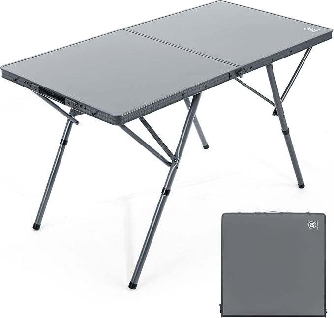 EVER ADVANCED Large Camping Table for 4-6 Person Portable Folding Aluminum Table with Carrying Handle Suitable for BBQ Picnic Camping and Indoor Use Support up to 130LBS Gray