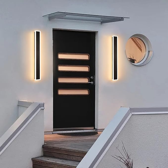 2-Pack Modern Outdoor Lights Led Exterior Light Fixture 23.6in Porch &amp Patio Light 3000-6000K Frosted White Acrylic Outdoor Sconce Watetproof Suitable for Garage Entry House