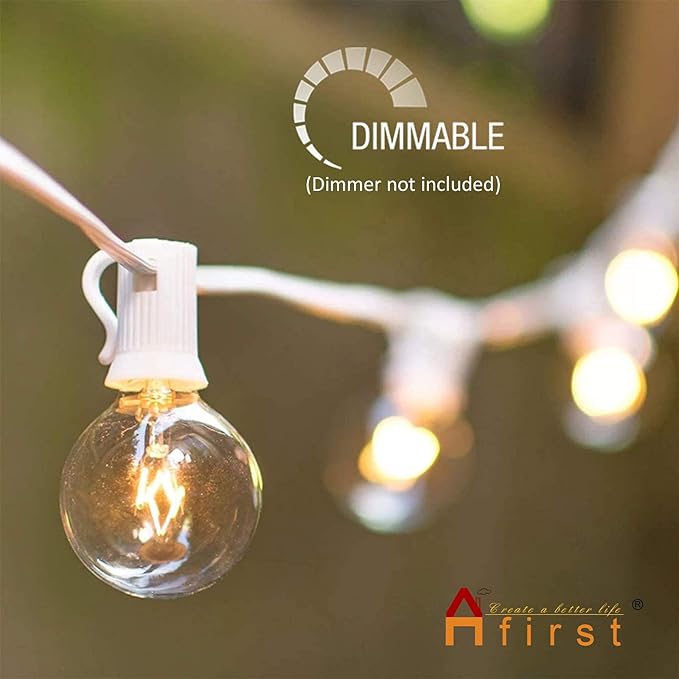 Afirst White Outdoor String Lights 50FT with 53 Glass Bulbs Waterproof Patio Lights for Wedding Home Garden Backyard Party