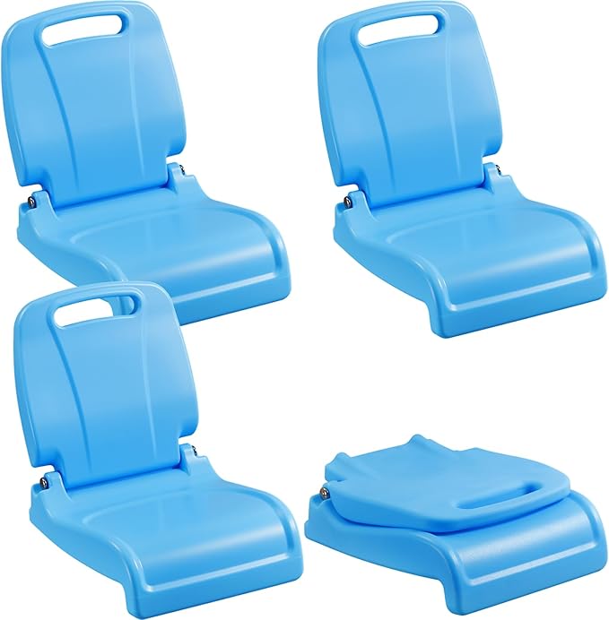 4 Pcs Pool Chairs Foldable Poolside Chairs for Edge of Pool Portable Seat for Outdoor Beach Stadium Durable ABS Plastic with Back Support (Blue)