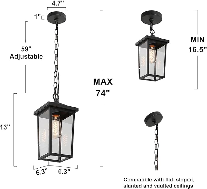 LOG BARN Outdoor Pendant Light Fixture Farmhouse Exterior Lights Anti-Rust Ceiling Outdoor Light with Clear Glass Lantern Hanging Light for Front Door Entry Porch and Gazebo