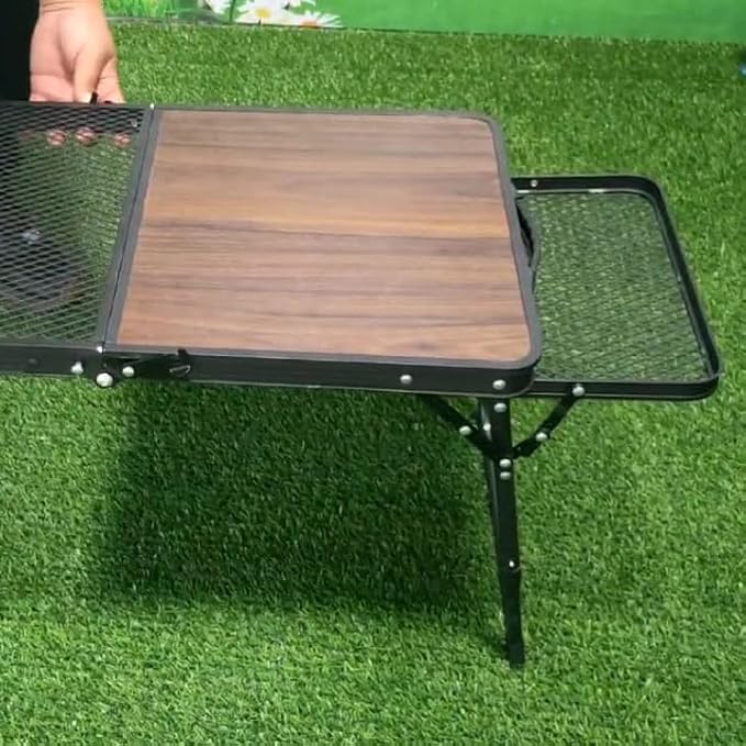 Portable Lightweight Outdoor Aluminum Alloy Mesh Folding Travel Table with 2 Wing Panels Easy Setup