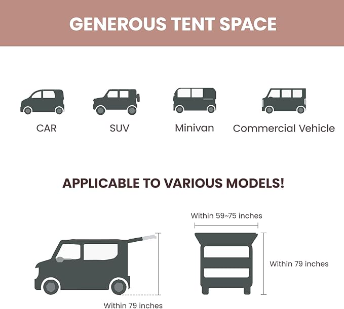 S'more Etana SUV Tent for Camping Waterproof Car Tent Easy Setup for Car Camping Family Glamping 13' W X 13' L X 5.9' H