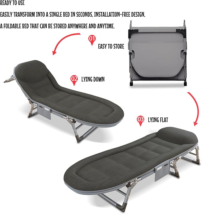 Folding Camping Cot for Adults Sleeping 5Position Folding Chaise Lounge Chair Camping Cot Outdoor Portable Lounge Chair Sleeping Cots Bed Outdoor and IndoorA