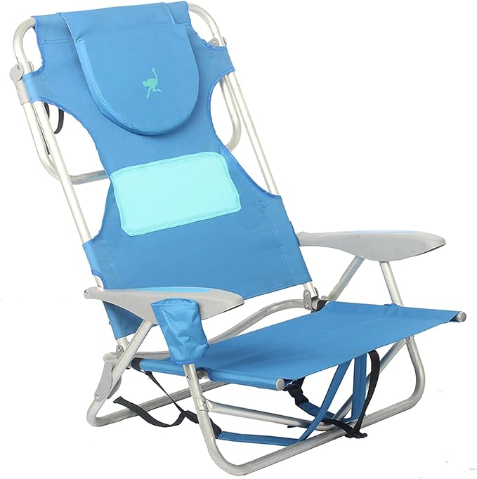 Ostrich Lightweight Ladies Comfort On-Your-Back Outdoor Backpack Beach Chair w/5 Adjustable Positions Carry Straps &amp Cup Holder Blue (4 Pack)
