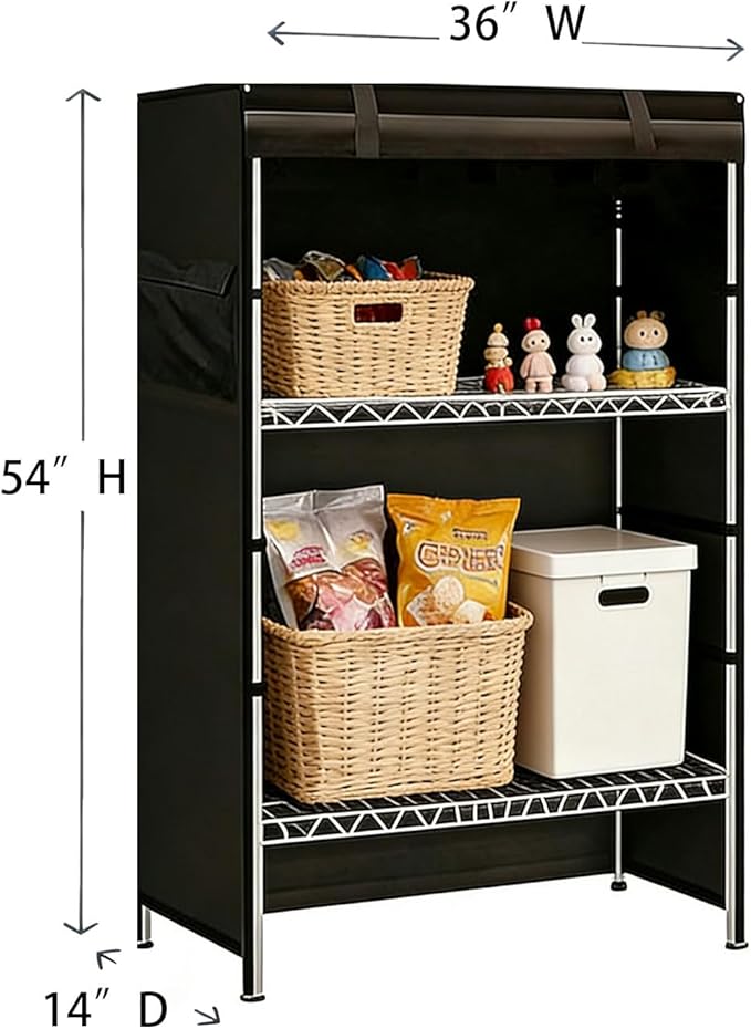 Waterproof Outdoor Storage Rack Shelf Cover 900D Oxford Cloth Thick Heavy Duty Dustproof Storage Wire Rack Covers with Zipper for Metal Shelving (Black 36W x 14D x 54H)