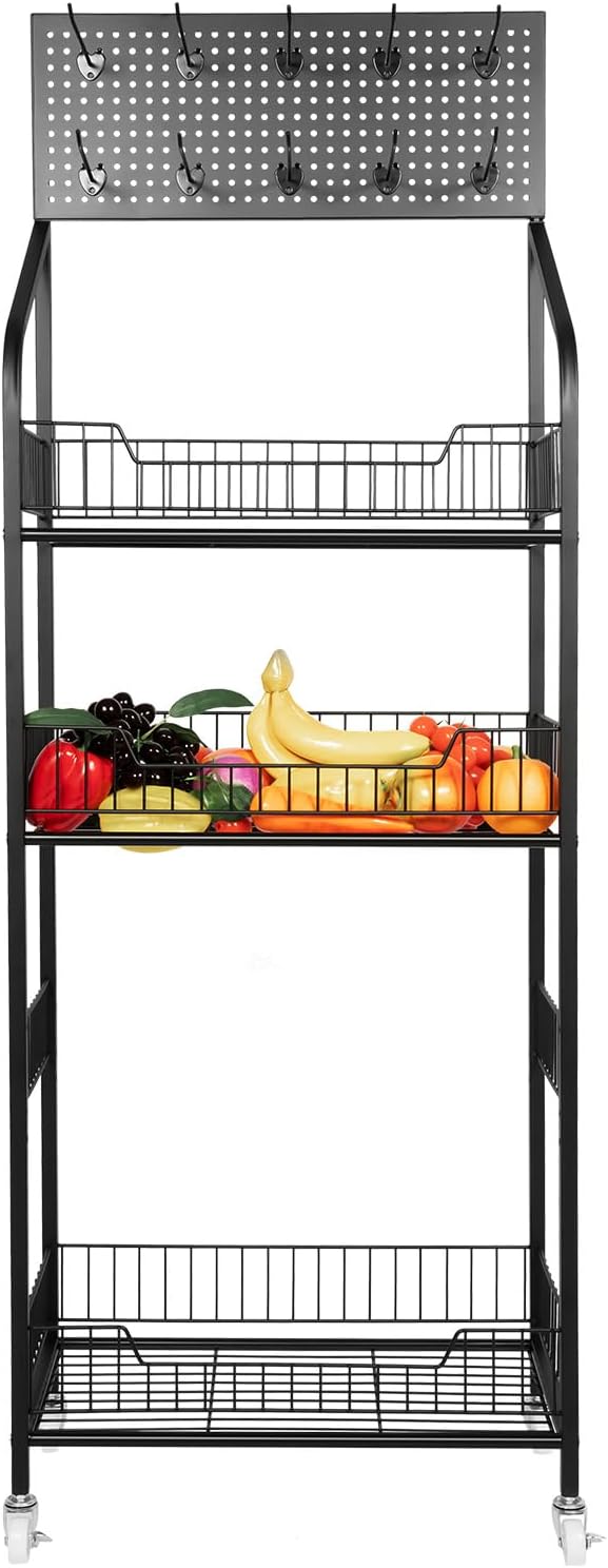 4-Tier Display Rack with Universal Wheels – Retail Display Shelves for Snacks Fruits Vegetables Towels &amp Toys – Mobile Stand Cart for Kitchens Supermarkets and Laundry Rooms