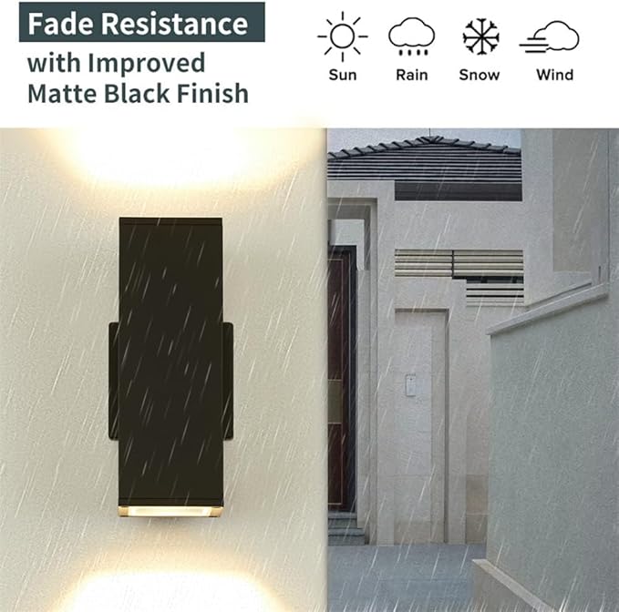 Outdoor Wall Lights Up Down Porch Lights Modern Exterior Light Fixture Waterproof Anti-Rust Outdoor Wall Sconce14wMatte Black (BD001)
