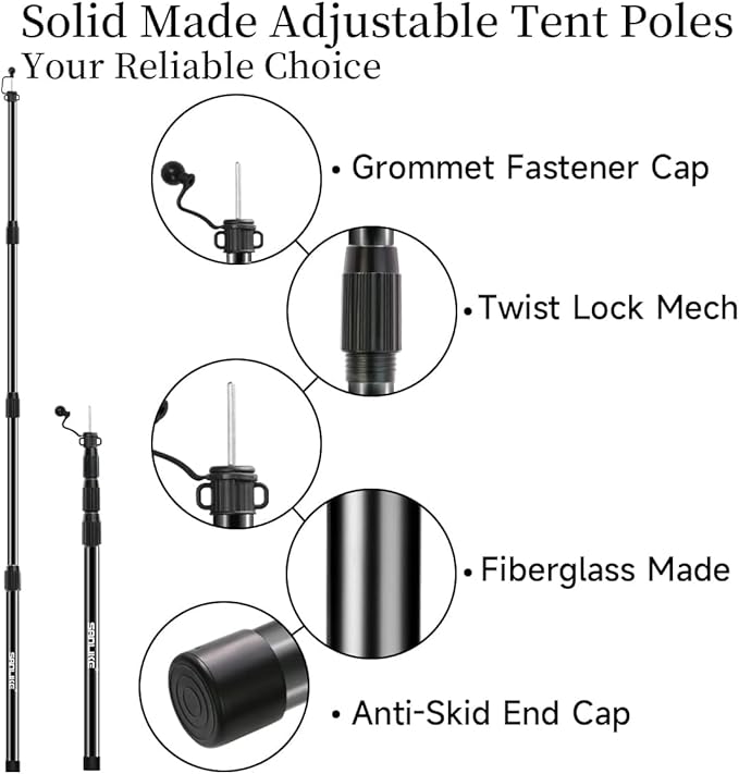 Tent Poles for Tarp 8.2' Fiberglass Tarp Poles Set of 4 Tent Poles Replacement Telescoping Pole Canopy Poles Camping Poles for Rooftop Tents Trekking Pole Tent for Rain Fly Camper Awning