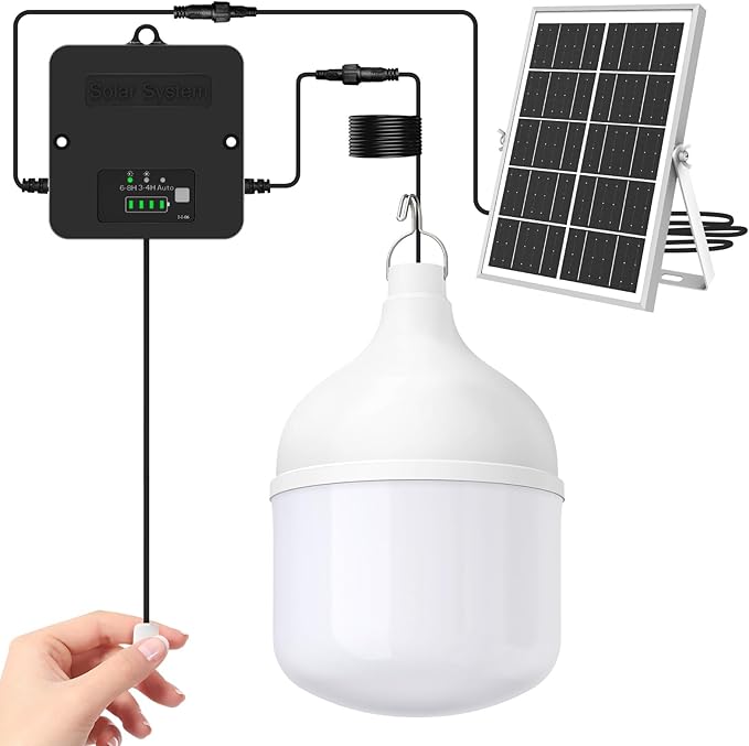 Solar Shed Light Indoor Outdoor 2200LM Pendant Light Daytime Available with Pull String Dusk to Dawn Solar Indoor Lights 3 Lighting Modes IP65 Waterproof for Barn Gazebo Shop Garage