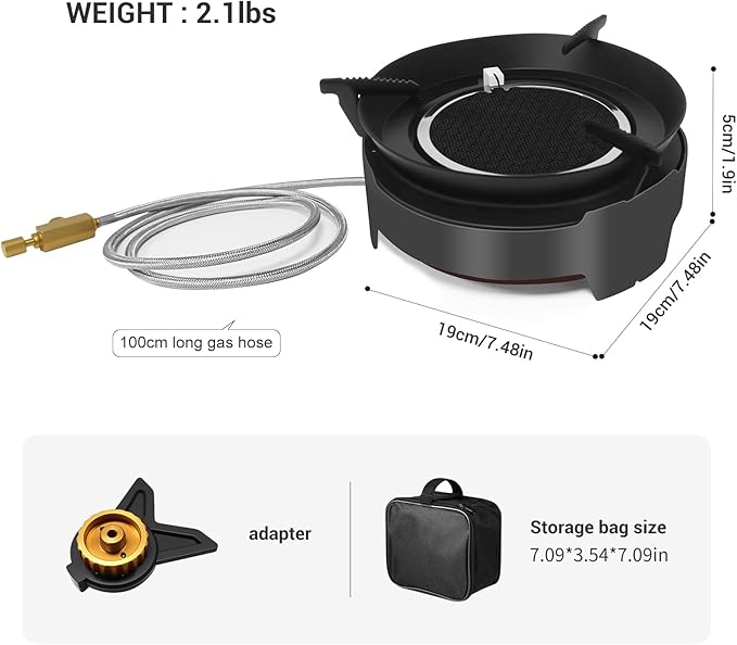 Camping Stove 3600W Portable Backpacking Stove with Piezo Ignition Fuel Canister Adapter Windproof Gas Stove for Camping Hiking Outdoor Cooking
