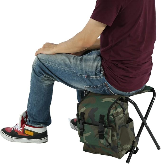 Foldable Camping Fishing Bench Folding Convenient Carrying Seat with Storage Bag Camouflage