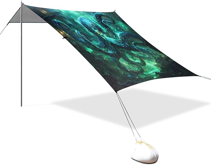 ALAZA Octopus Shipwreck Beach Tent Sun Shelter UPF50+ Protection Beach Shade Canopy w/ 4 Sandbags for Outdoor Camping Fishing Backyard Fun Picnic 10x9 ft