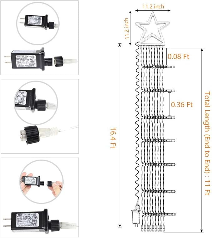 PUHONG Christmas Decoration Outdoor Star String Lights Christmas Tree Toppers Lights 320 LED 8 Modes with 12 Lighted Star for Halloween Christmas New Year Holiday Birthday Decor (Warm White)