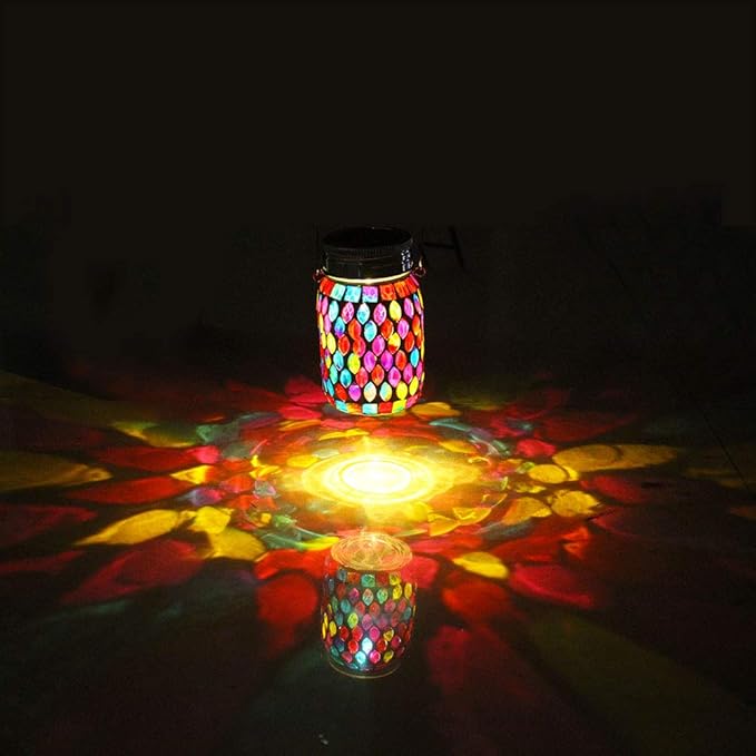Mosaic Lights Outdoor Hanging Lanterns Rechargeable Mosaic Solar Lanterns Outdoor Waterproof Solar Night Lights Table Lamps for Decorations