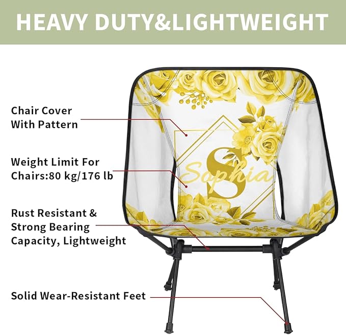 Camping Chair Personalized Backpacking Chair Lightweight Portable Folding Customized Name Chairs for Beach Sport Hiking (Yellow)